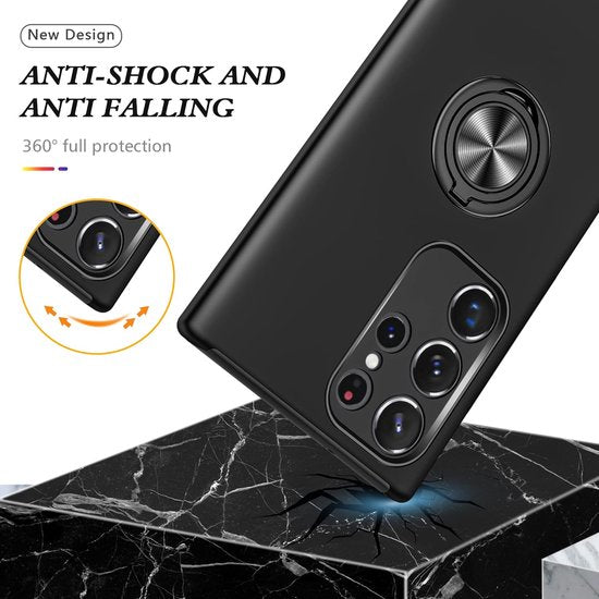 Samsung Galaxy S23 Ultra Hoesjes – Harde Backcover met Vingerring – Anti-drop – Zwart-Ilumina Benelux