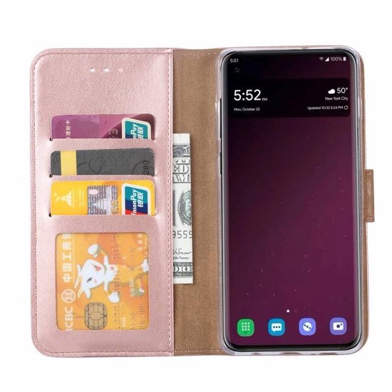 Samsung Galaxy S10e Hoesjes – Bookcase Portemonnee – Magneetsluiting – 2x Gehard Glas Screenprotector – Roségoud-Ilumina Benelux