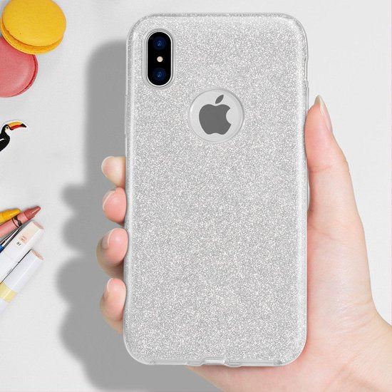 Samsung Galaxy M21 Hoesjes – Siliconen TPU Backcover – Glitter BlingBling Cover – Zilver-Ilumina Benelux
