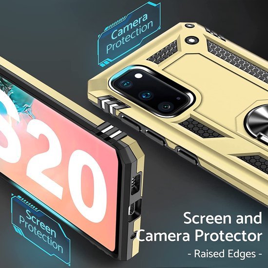 Samsung Galaxy S20 Hoesjes – Anti-Shock Hybride Ring Armor Backcover – Schokbestendig – Goud-Ilumina Benelux