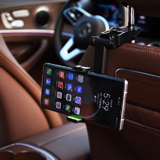 Telefoonhouder auto – Achteruitkijkspiegel & hoofdsteun montage – Verstelbaar – 360° draaibaar – Tot 6,9 inch – Zwart-Ilumina Benelux