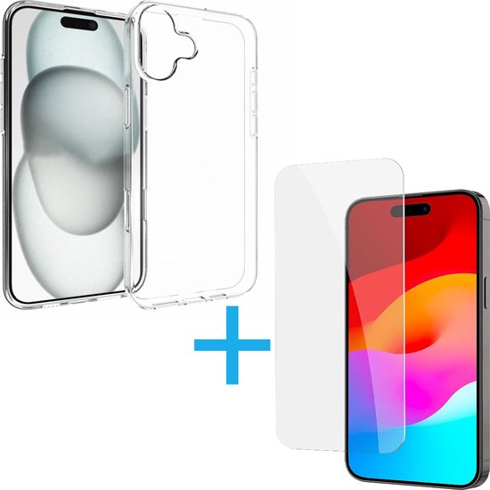 iPhone 16 Hoesjes – Soft Silicone Backcover – Transparant – Incl. Screenprotector Gehard Glas – Anti-kras-Ilumina Benelux