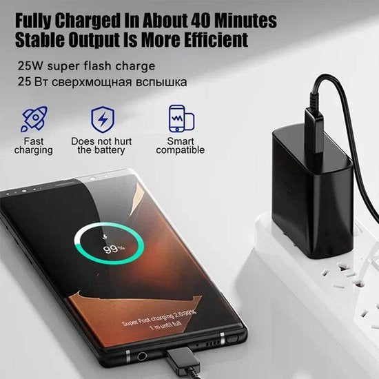 USB-C Oplader – 25W Snellader met USB-C naar USB-C Oplaadkabel – 3 Meter – Geschikt voor Samsung Galaxy & iPhone 16/15-Oplader-Ilumina Benelux