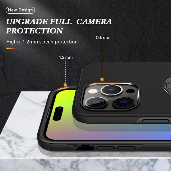 iPhone 15 Pro Hoesjes – Backcover met Vingerring & Magneet – Anti-drop – Zwart-Ilumina Benelux