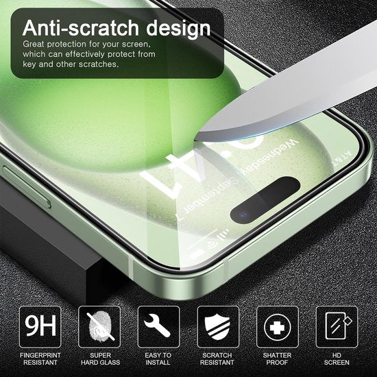 iPhone 15 Hoesjes – TPU Siliconen Backcover – Schokbestendig – 2-Pack Screenprotector – Camera Allround Bescherming – Transparant-Ilumina Benelux