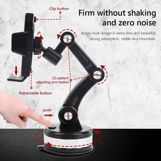 Telefoonhouder auto – Zuignap houder voor voorruit & dashboard – Stevige grip – 360° draaibaar – Zwart-Ilumina Benelux