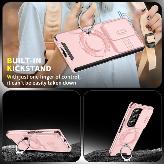 Samsung Galaxy Z Fold 7 Hoesjes – Hybrid Backcover met Ringstand – MagSafe Compatibel – Roze-Ilumina Benelux