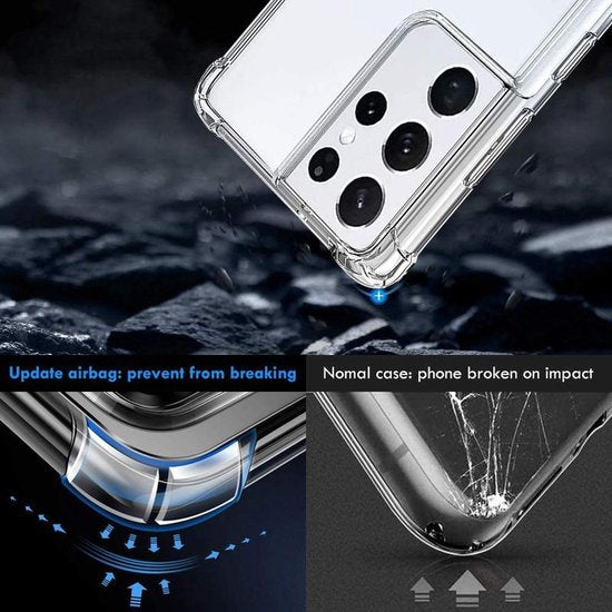Samsung Galaxy S21 Ultra Hoesjes – Siliconen Backcover – Schokbestendig Bumper – Transparant + Screenprotector-Ilumina Benelux