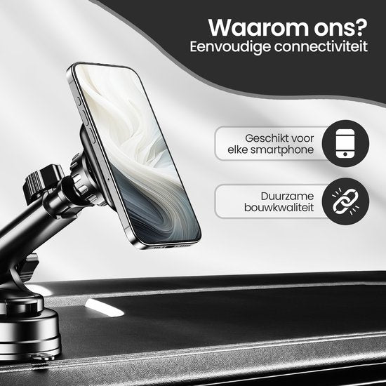 Telefoonhouder auto – Magnetisch – Sterke zuignap – Uittrekbare arm – 360° draaibaar – Zwart-Ilumina Benelux