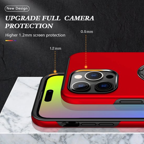 iPhone 16 Pro Max Hoesjes – Backcover met Vingerring – Magneet – Rood-Ilumina Benelux