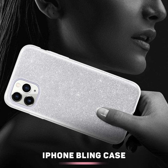 Samsung Galaxy S21 Ultra Hoesjes – Siliconen TPU Backcover – Glitter BlingBling – Schokbestendig – Zilver-Ilumina Benelux