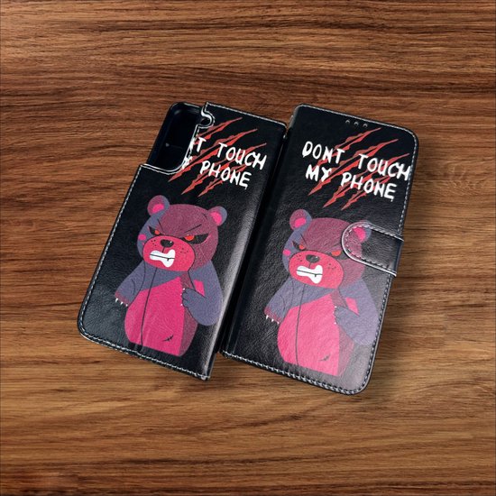 Samsung Galaxy S22 Plus Hoesjes – Portemonnee Book Case – Pasjeshouder – Magneetsluiting – Don't Touch My Phone Print-Ilumina Benelux