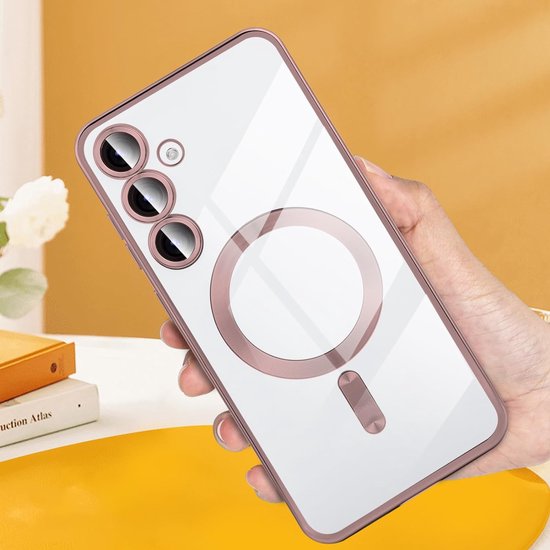 Samsung Galaxy S24 Plus Hoesjes – Magnetische Siliconen Backcover – Transparant – Camera Lens Protector – Roségoud-Ilumina Benelux
