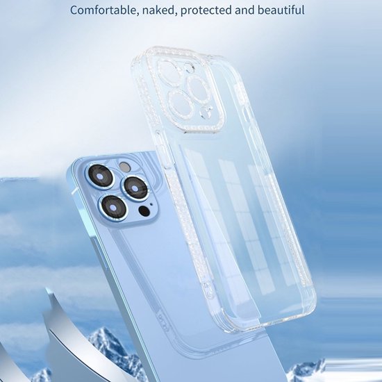 iPhone 13 Pro Max Hoesjes – Siliconen Backcover – Glitter Design – Schokbestendig – Transparant/Zilver-Ilumina Benelux