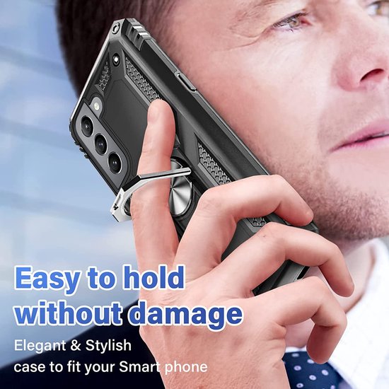 Samsung Galaxy S22 Hoesjes – Anti-Shock Hybride Ring Armor Backcover – Schokbestendig – Zwart-Ilumina Benelux