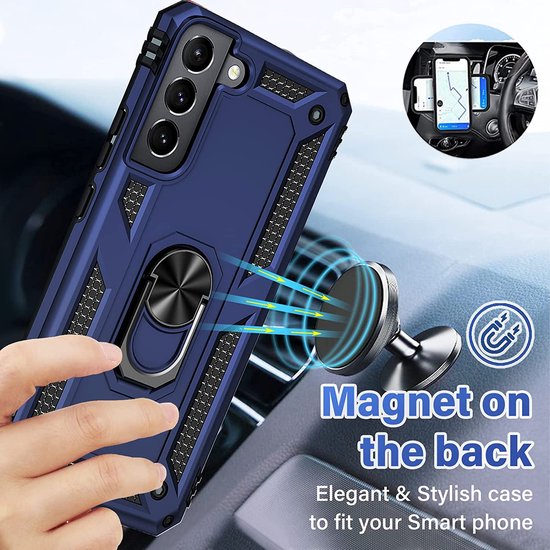 Samsung Galaxy S22 Hoesjes – Anti-Shock Hybride Ring Armor Backcover – Schokbestendig – Blauw-Ilumina Benelux