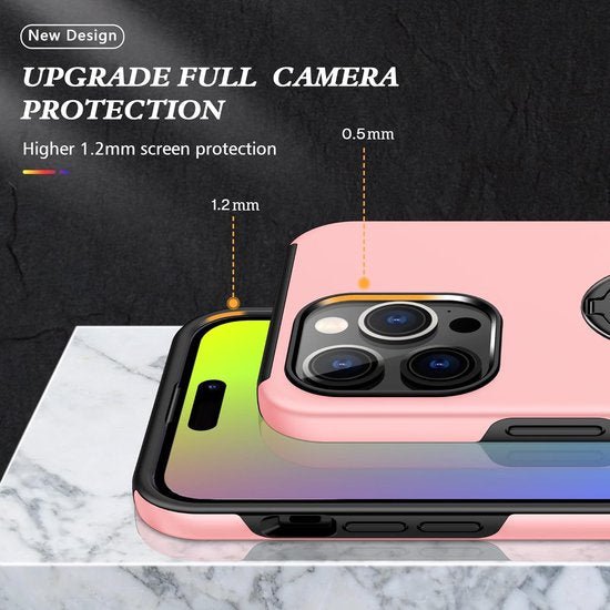 iPhone 14 Pro Hoesjes – Harde Backcover – Vingerring & Magneet – Anti-drop – Roze-Ilumina Benelux