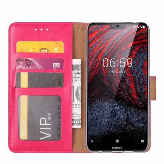 Nokia 6.1 Plus Hoesjes – Bookcase Portemonnee Hoes – Pasjeshouder – Magneetsluiting – Roze-Ilumina Benelux