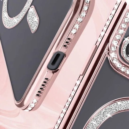 iPhone 11 Pro Max Hoesjes – MagSafe Glitter Backcover – Diamantjes – Glamour – Roségoud-Ilumina Benelux