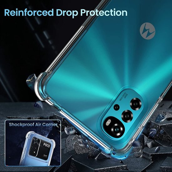 Motorola Moto G22 Hoesjes – Siliconen Backcover – Schokbestendig Anti-Shock – Transparant – 2x Screenprotector-Ilumina Benelux