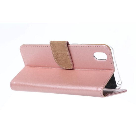 Huawei Y5 (2019) Hoesjes – Portemonnee Hoes – Pasjeshouder – Magneetsluiting – Roségoud + 2x Screenprotector-Ilumina Benelux