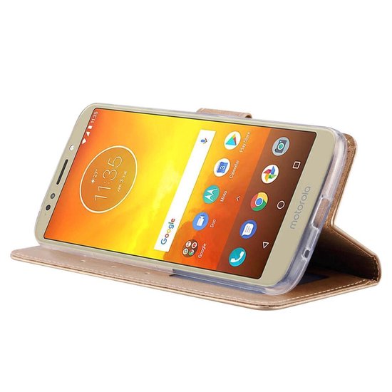 Motorola Moto E5 Play Hoesjes – Bookcase Portemonnee – Pasjeshouder – Magneetsluiting – Goud-Ilumina Benelux
