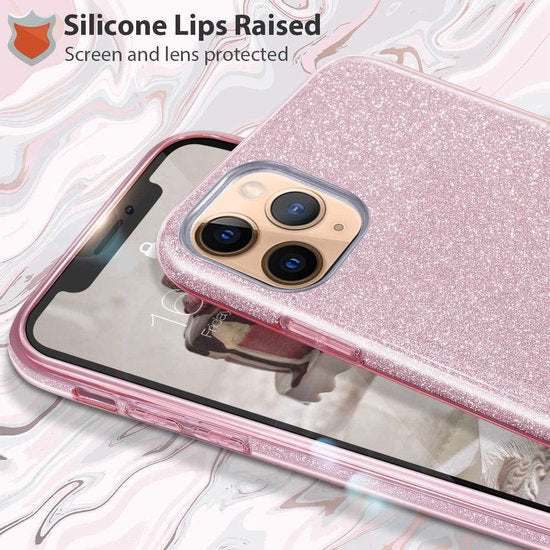 iPhone 12 Hoesjes – Siliconen TPU Backcover – Glitters BlingBling – Roze-Ilumina Benelux