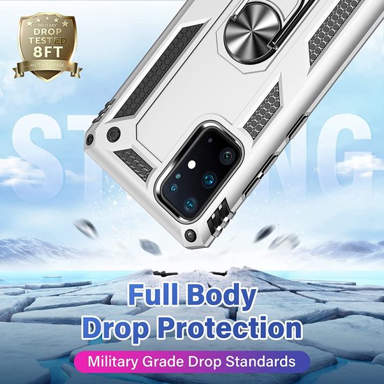 Samsung Galaxy S20 Plus Hoesjes – Ring Armor Backcover – 360° Draaibare Standaard – Magneet – Zilver-Ilumina Benelux