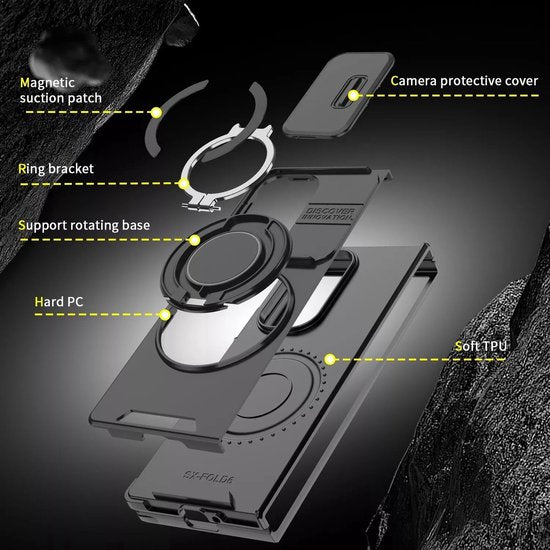 Samsung Galaxy Z Fold 6 Hoesjes – MagSafe Hybrid Backcover met Ringstandaard – Schokbestendig – Rood-Ilumina Benelux