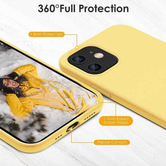 iPhone 12 Hoesjes – Liquid Siliconen Backcover – Flexibel TPU – Camera 360° Bescherming – Geel-Ilumina Benelux