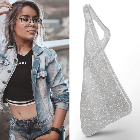 Samsung Galaxy A40 Hoesjes – Siliconen TPU Backcover – Glitter BlingBling – Schokbestendig – Zilver-Ilumina Benelux
