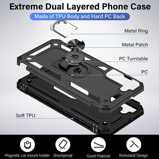 Samsung Galaxy S22 Hoesjes – Anti-Shock Hybride Ring Armor Backcover – Schokbestendig – Zwart-Ilumina Benelux