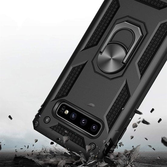 Samsung Galaxy S10 Hoesjes – Ring Armor Backcover – 360° Draaibare Standaard – Magneet – Goud-Ilumina Benelux
