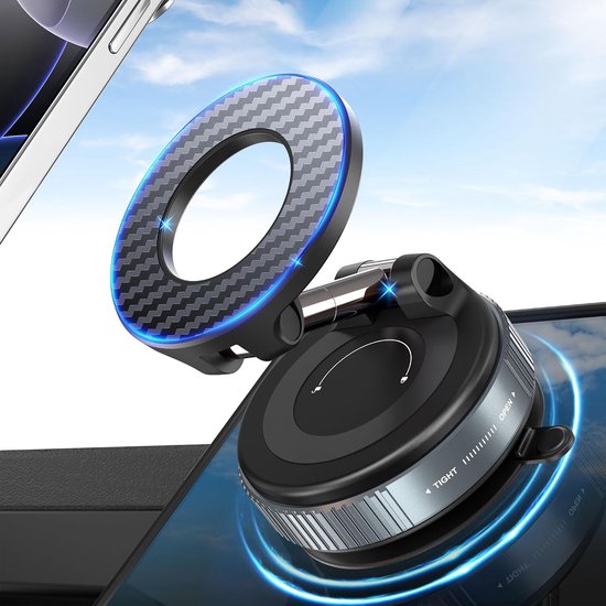 Telefoonhouder auto – Magnetisch vacuüm – 360° draaibaar & opvouwbaar – Geschikt voor iPhone 16/15/14/13 – Zwart-Ilumina Benelux
