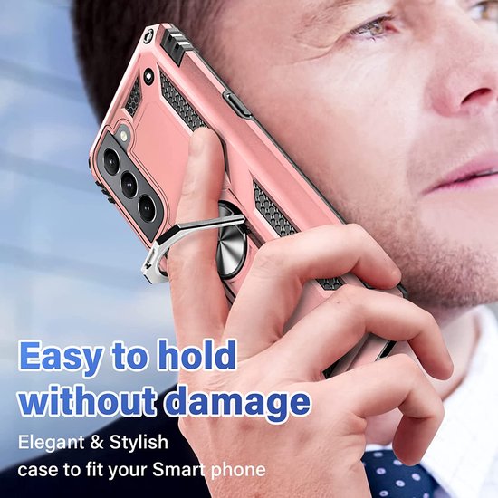 Samsung Galaxy S22 Hoesjes – Anti-Shock Hybride Backcover – Ringhouder – Armor Bescherming – Roségoud-Ilumina Benelux