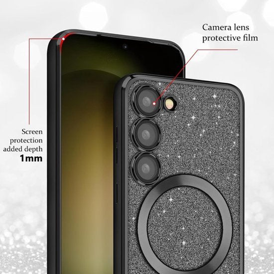 Samsung Galaxy S22 Hoesjes – Glitter Sequin Backcover – MagSafe Compatibel – Zachte TPU Case – Zwart