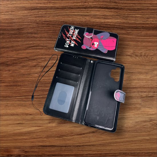 Samsung Galaxy A32 4G Hoesjes – Portemonnee Book Case – Pasjeshouder – Magneetsluiting – Don't Touch My Phone Print-Ilumina Benelux