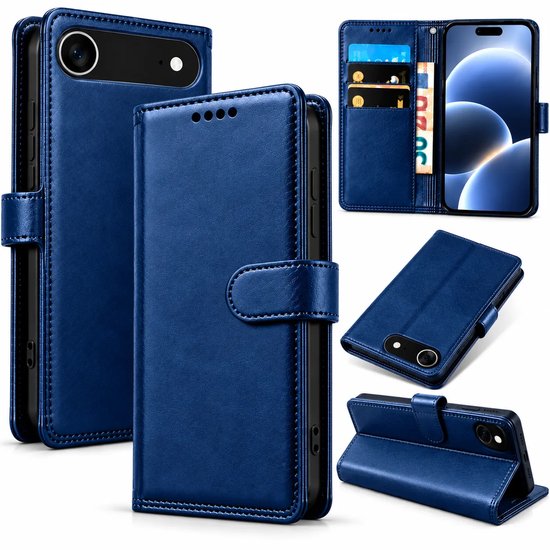 Bookcase Hoesje Geschikt voor iphone Air - Luxe PU Kalfsleer Telefoonhoes- Portemonnee Hoesje met Kaartvakken, Contant Geldvak, Magneetsluiting & Standaardfunctie - Blauw