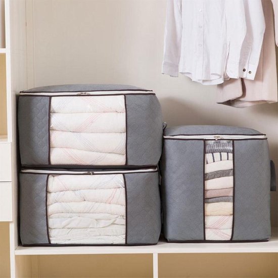 Opbergtas kleding – Set van 4 – Dekbed opbergzak – Ruimtebesparend – Voor beddengoed, handdoeken en seizoenskleding – Grijs-Opbergtas kleding-Ilumina Benelux