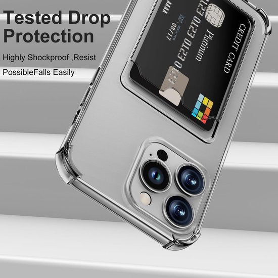 iPhone 14 Pro Hoesjes – TPU Backcover – Schokbestendig – Pasjeshouder – Grijs-Ilumina Benelux