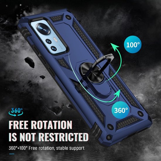 Xiaomi 12 / 12X Hoesjes – Ring Armor Backcover – 360° Draaibare Standaard – Magneet – Blauw-Ilumina Benelux