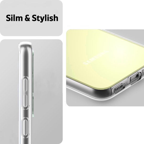 Samsung Galaxy A25 Hoesjes – Transparante Siliconen Backcover – Screenprotector Gehard Glas – Camera Lens Protector – Transparant