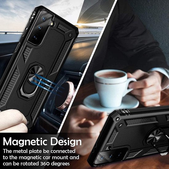Samsung Galaxy S20 Hoesjes – Anti-Shock Hybride Ring Armor Backcover – Schokbestendig – Zwart-Ilumina Benelux