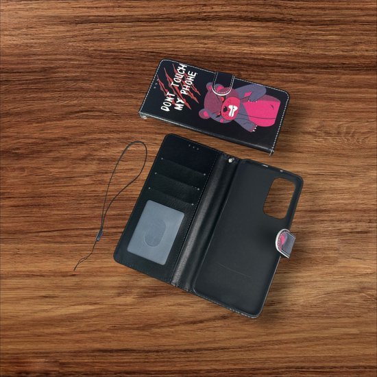 Samsung Galaxy A52/A52s Hoesjes – Portemonnee Book Case – Pasjeshouder – Magneetsluiting – Don't Touch My Phone Print-Ilumina Benelux