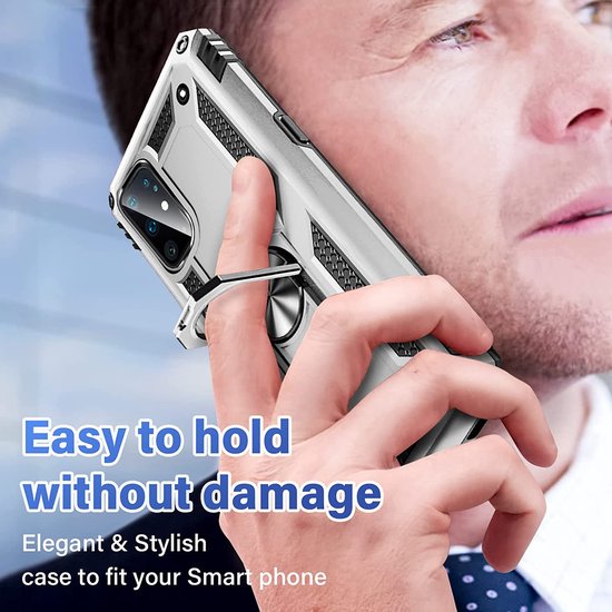 Samsung Galaxy S20 Plus Hoesjes – Ring Armor Backcover – 360° Draaibare Standaard – Magneet – Zilver-Ilumina Benelux