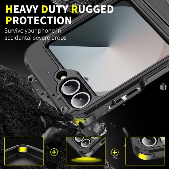 Samsung Galaxy Z Flip 6 / Flip 7 FE Hoesjes – Hybride Backcover – Armor Tough – Schokbestendig – Zwart-Ilumina Benelux