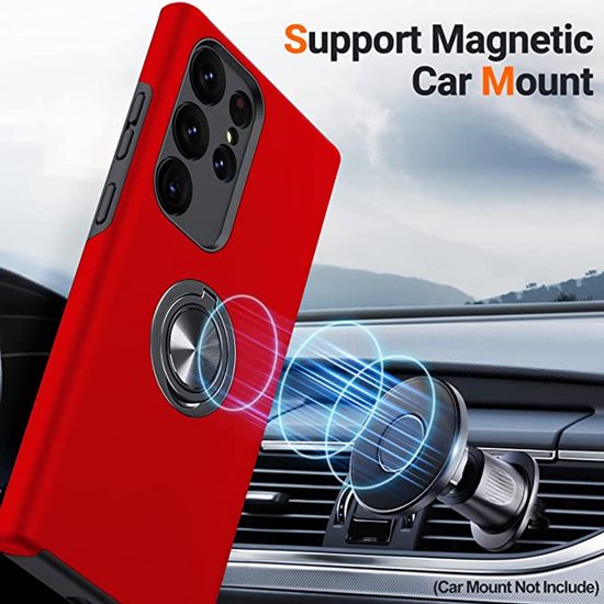 Samsung Galaxy S24 Ultra Hoesjes – Backcover met Vingerring – Grip & Standaard – Rood-Ilumina Benelux