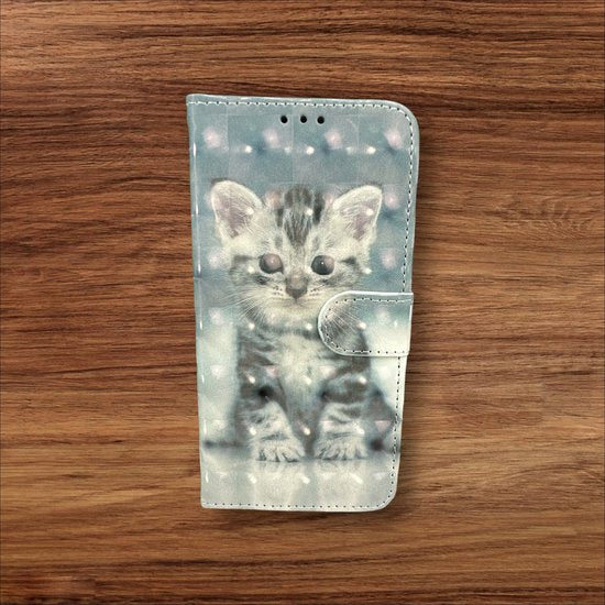 iPhone 14 Plus Hoesjes – Portemonnee Book Case – Pasjeshouder – Kat Print-Ilumina Benelux