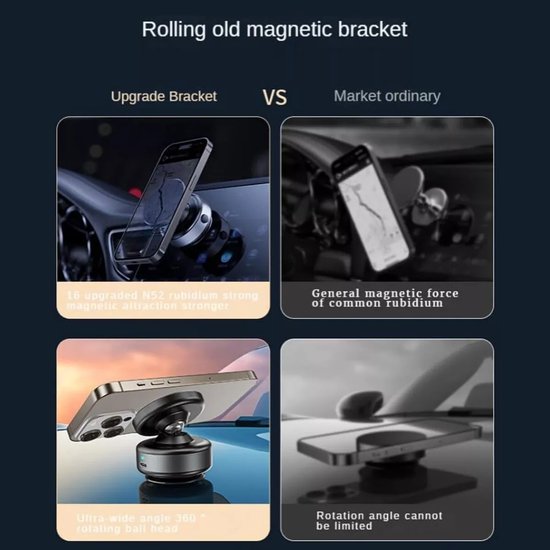 Telefoonhouder auto – Magnetisch vacuüm met zuignap – Verstelbaar – Geschikt voor iPhone & Android – Zilver-Ilumina Benelux