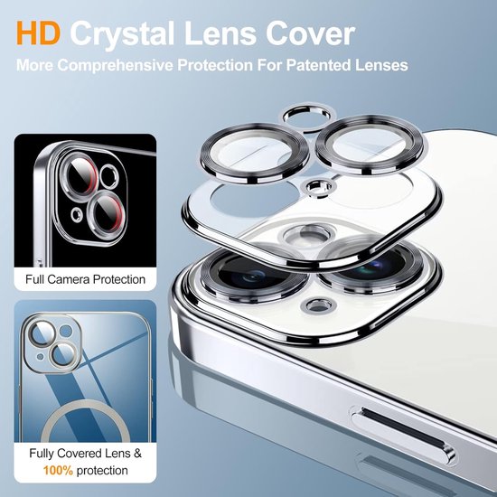 iPhone 14 Plus Hoesjes – Magnetische Transparante Siliconen Backcover – Camera Lens Protector – MagSafe – Zilver-Ilumina Benelux
